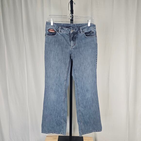 Harley-Davidson Bootcut Jeans Women’s Size 6 Vintage Y2K Eagle Patch Denim - Picture 1 of 6